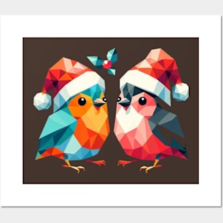 Christmas Cute Santa Birds Posters and Art